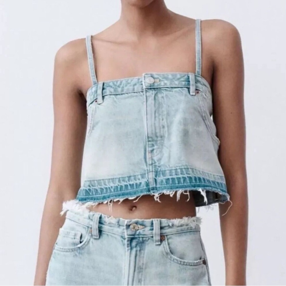 NEW ZARA - Denim Skirt Effect Crop Top